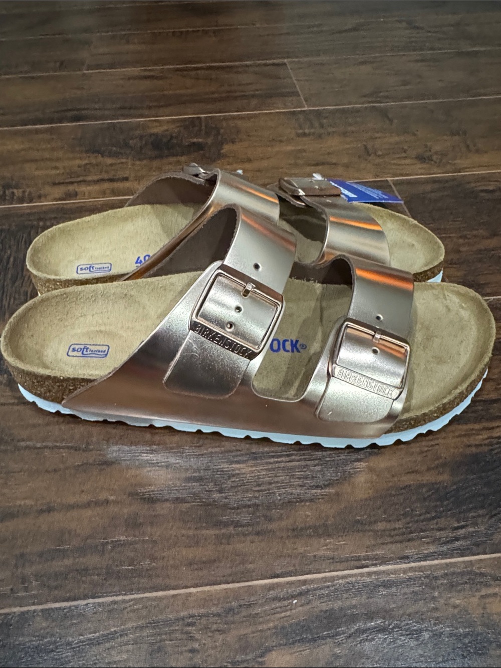 Birkenstock Arizona Metallic Rose Gold Double Strap Sandals - Picture 4 of 5